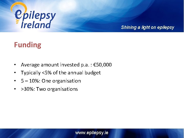 Shining a light on epilepsy Funding • • Average amount invested p. a. :