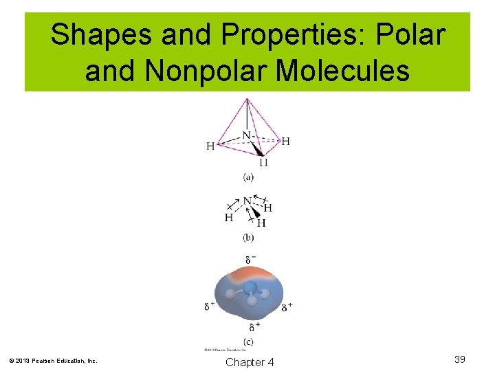 Shapes and Properties: Polar and Nonpolar Molecules © 2013 Pearson Education, Inc. Chapter 4