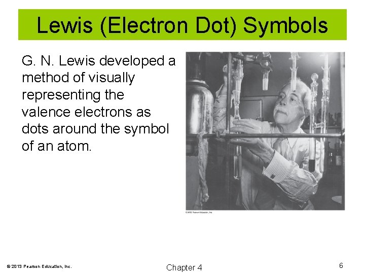 Lewis (Electron Dot) Symbols G. N. Lewis developed a method of visually representing the