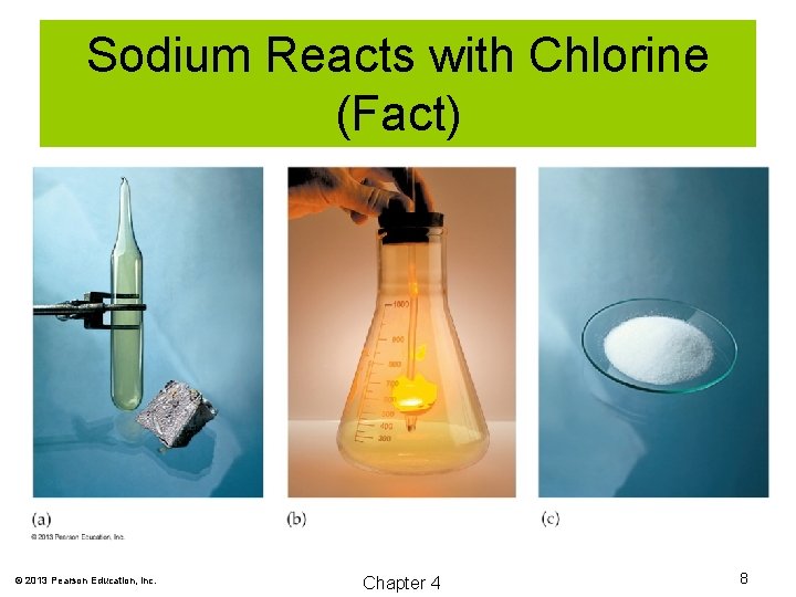 Sodium Reacts with Chlorine (Fact) © 2013 Pearson Education, Inc. Chapter 4 8 