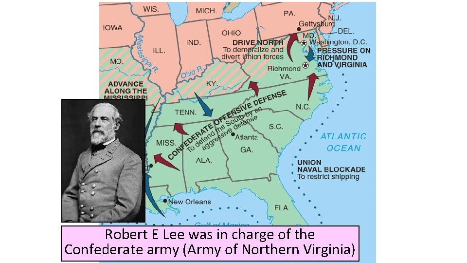 Robert E Lee was in charge of the Confederate army (Army of Northern Virginia)