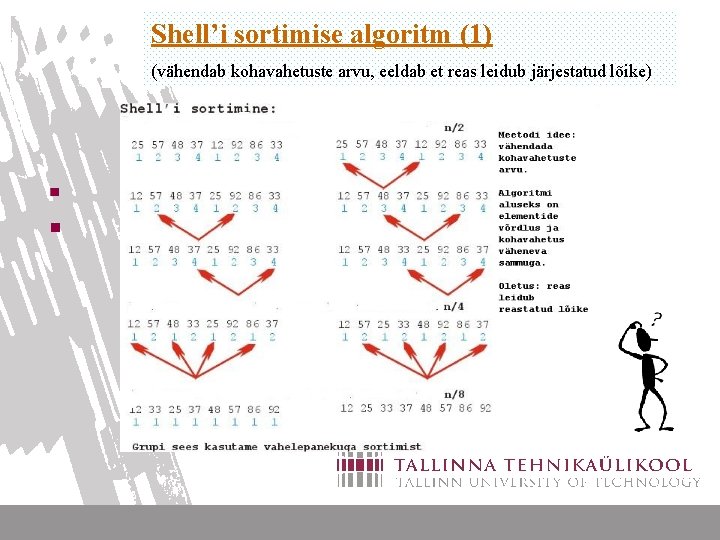 Shell’i sortimise algoritm (1) (vähendab kohavahetuste arvu, eeldab et reas leidub järjestatud lõike) 