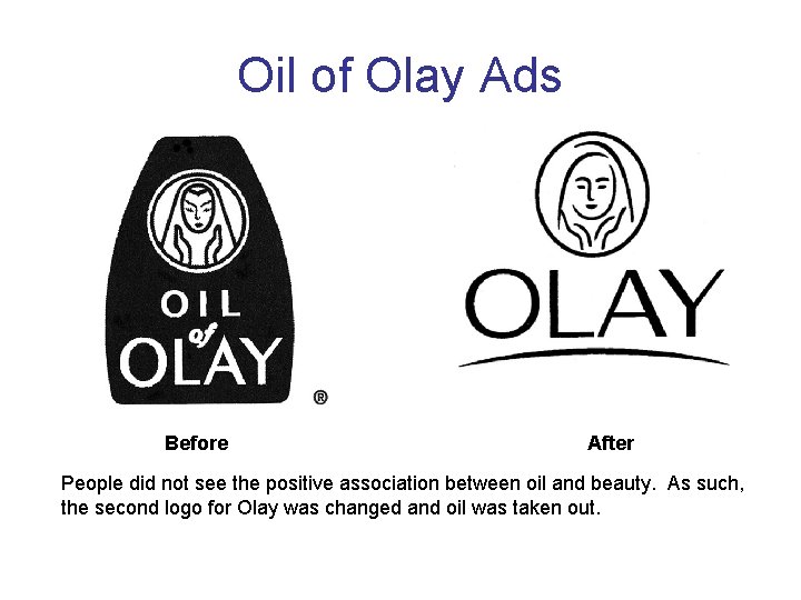 Oil of Olay Ads Before After People did not see the positive association between