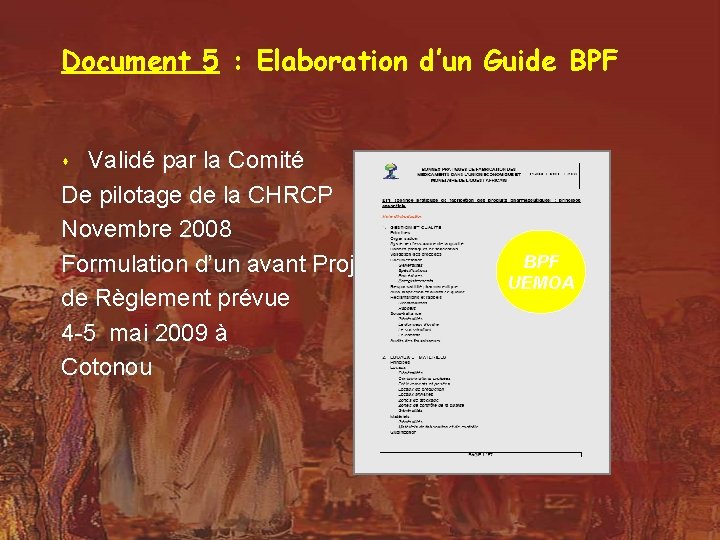 Document 5 : Elaboration d’un Guide BPF Validé par la Comité De pilotage de