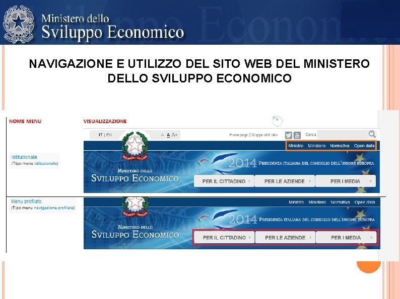 NAVIGAZIONE E UTILIZZO DEL SITO WEB DEL MINISTERO DELLO SVILUPPO ECONOMICO 