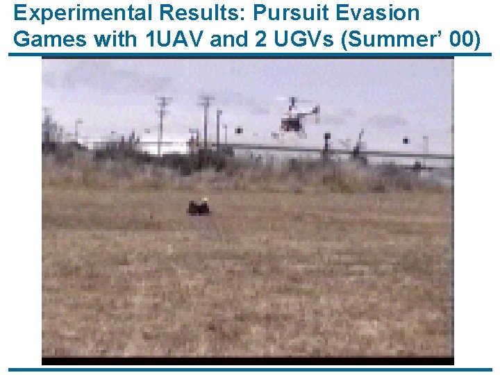 Experimental Results: Pursuit Evasion Games with 1 UAV and 2 UGVs (Summer’ 00) 