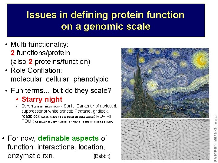 Issues in defining protein function on a genomic scale • Multi-functionality: 2 functions/protein (also