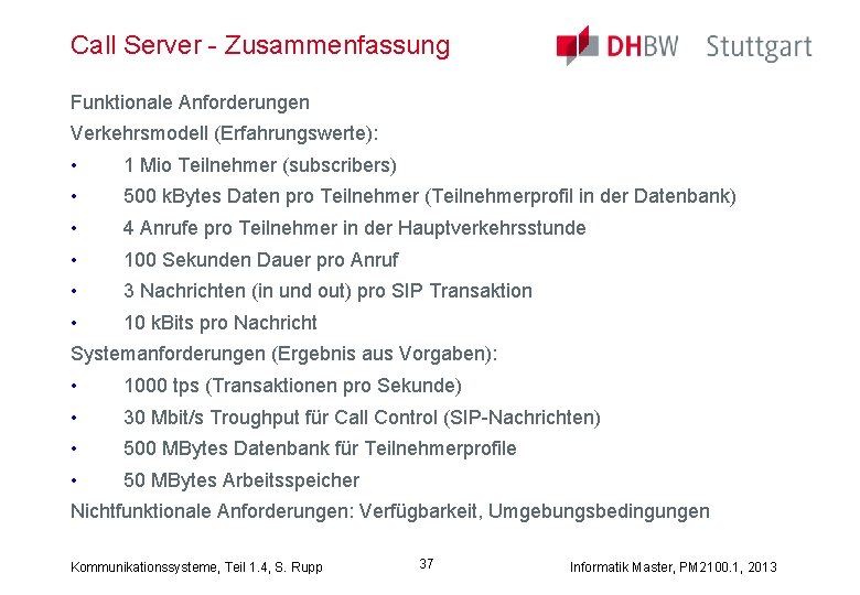 Call Server - Zusammenfassung Funktionale Anforderungen Verkehrsmodell (Erfahrungswerte): • 1 Mio Teilnehmer (subscribers) •