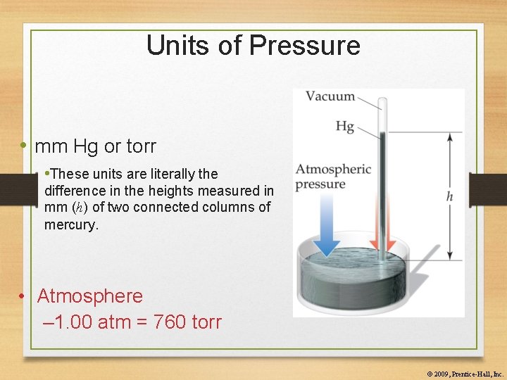 Units of Pressure • mm Hg or torr • These units are literally the