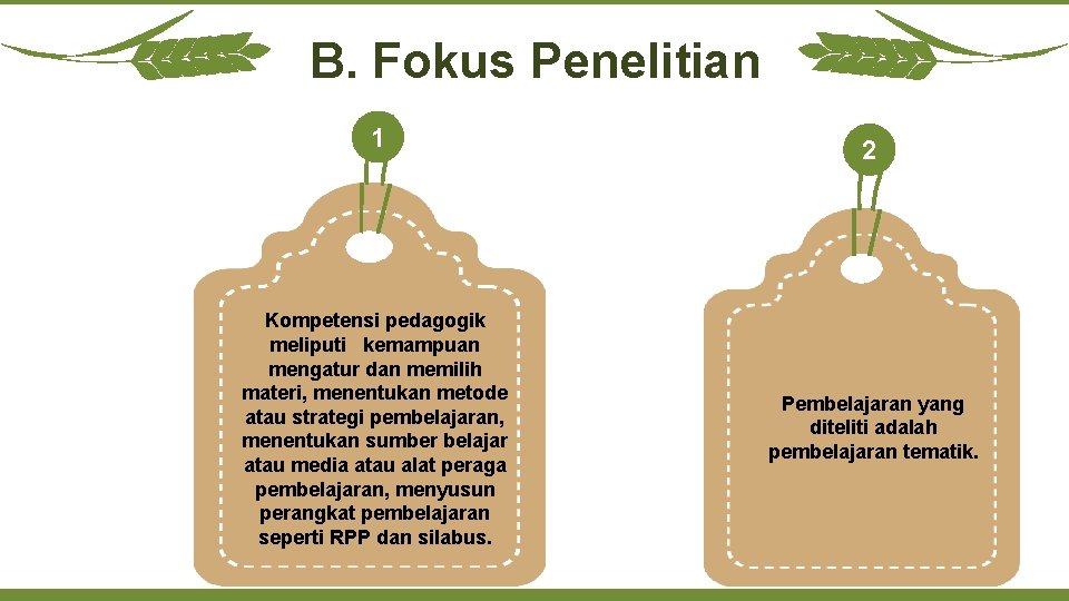 B. Fokus Penelitian 1 Kompetensi pedagogik meliputi kemampuan mengatur dan memilih materi, menentukan metode