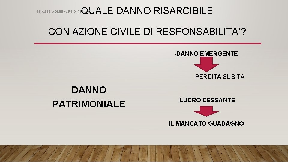 QUALE DANNO RISARCIBILE IIS ALESSANDRINI MARINO -TERAMO CON AZIONE CIVILE DI RESPONSABILITA’? -DANNO EMERGENTE