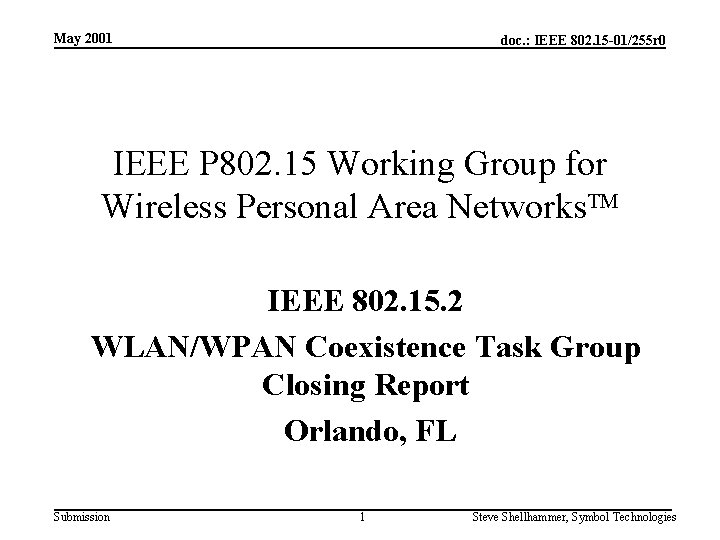 May 2001 doc. : IEEE 802. 15 -01/255 r 0 IEEE P 802. 15