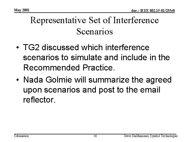 May 2001 doc. : IEEE 802. 15 -01/255 r 0 Representative Set of Interference