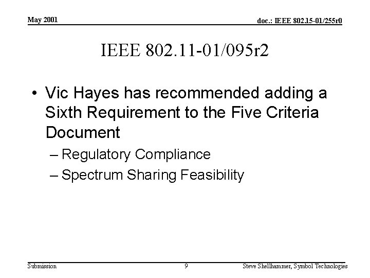 May 2001 doc. : IEEE 802. 15 -01/255 r 0 IEEE 802. 11 -01/095