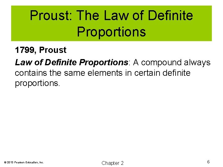 Proust: The Law of Definite Proportions 1799, Proust Law of Definite Proportions: A compound