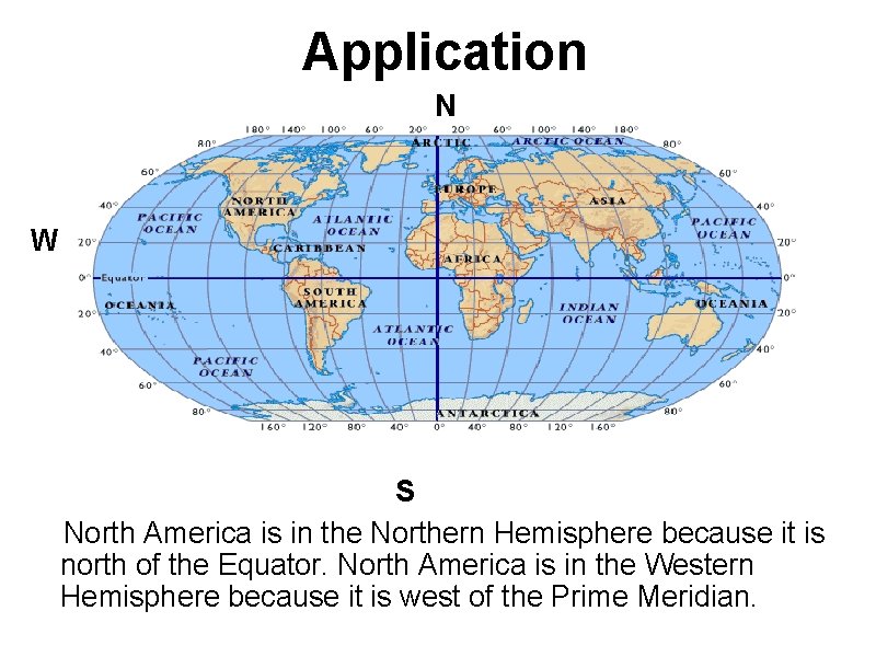 Application N W E S North America is in the Northern Hemisphere because it