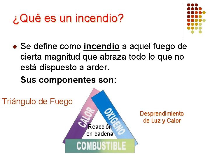 ¿Qué es un incendio? l Se define como incendio a aquel fuego de cierta