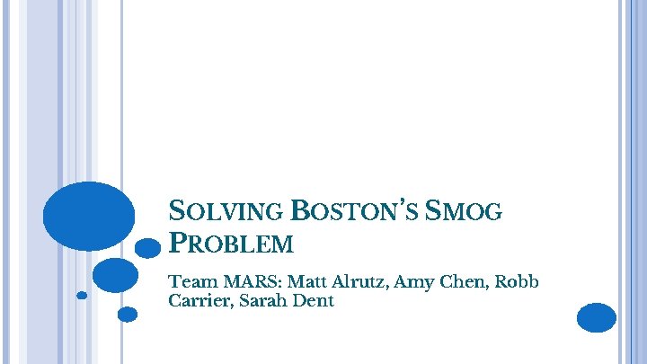 SOLVING BOSTON’S SMOG PROBLEM Team MARS: Matt Alrutz, Amy Chen, Robb Carrier, Sarah Dent