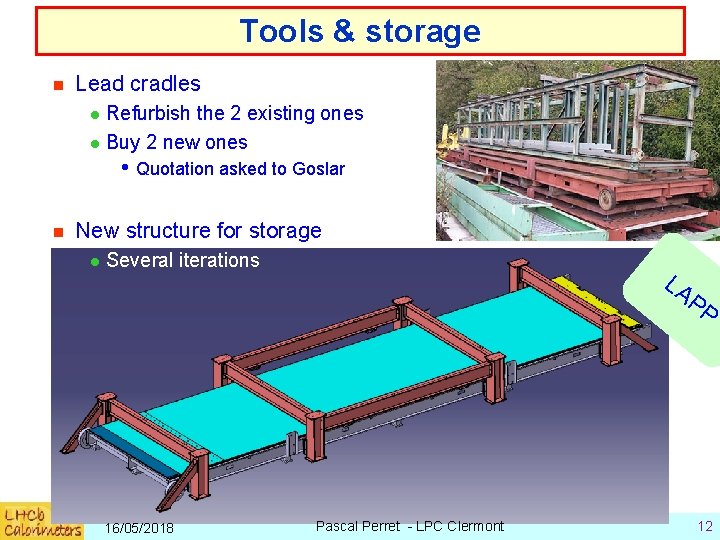 Tools & storage n Lead cradles Refurbish the 2 existing ones l Buy 2