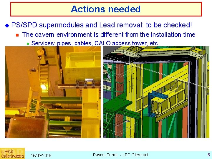 Actions needed u PS/SPD supermodules and Lead removal: to be checked! n The cavern