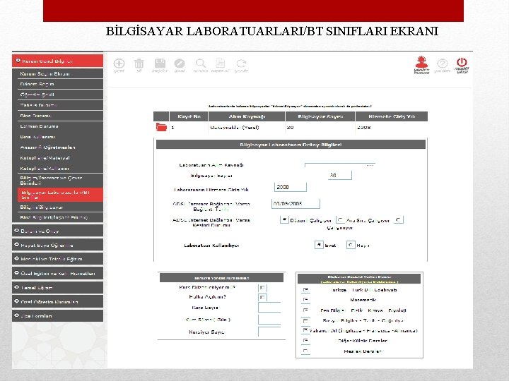 BİLGİSAYAR LABORATUARLARI/BT SINIFLARI EKRANI 