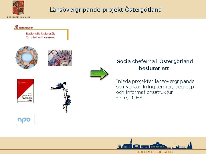 Länsövergripande projekt Östergötland Socialcheferna i Östergötland beslutar att: Inleda projektet länsövergripande samverkan kring termer,