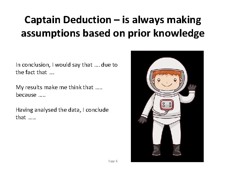 Captain Deduction – is always making assumptions based on prior knowledge In conclusion, I