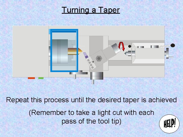 Turning a Taper Repeat this process until the desired taper is achieved (Remember to