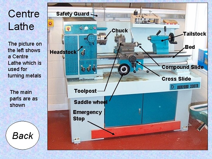 Centre Lathe The picture on the left shows a Centre Lathe which is used