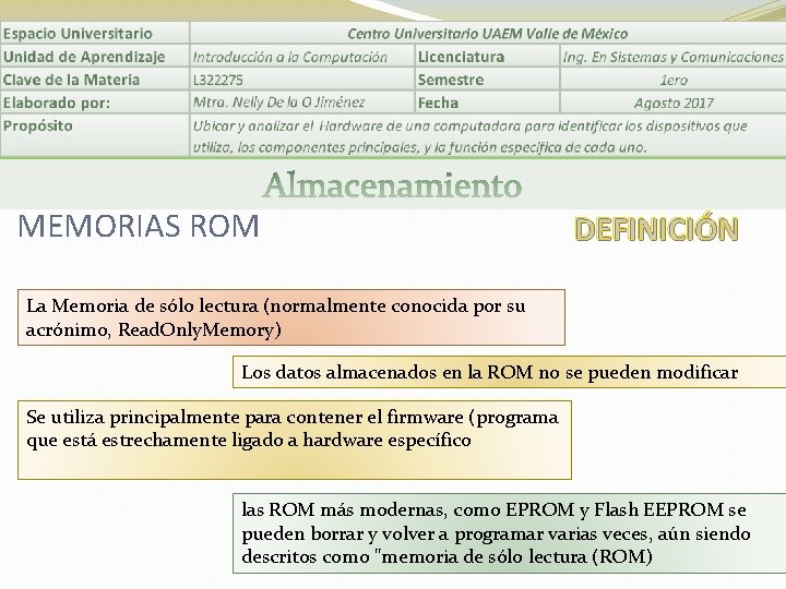 MEMORIAS ROM DEFINICIÓN La Memoria de sólo lectura (normalmente conocida por su acrónimo, Read.