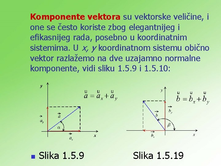 Komponente vektora su vektorske veličine, i one se često koriste zbog elegantnijeg i efikasnijeg