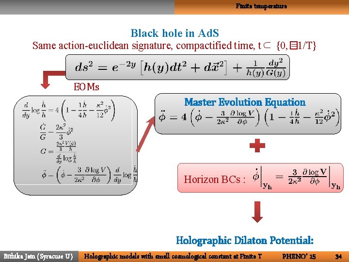 Finite temperature Black hole in Ad. S Same action-euclidean signature, compactified time, t⊂ {0,