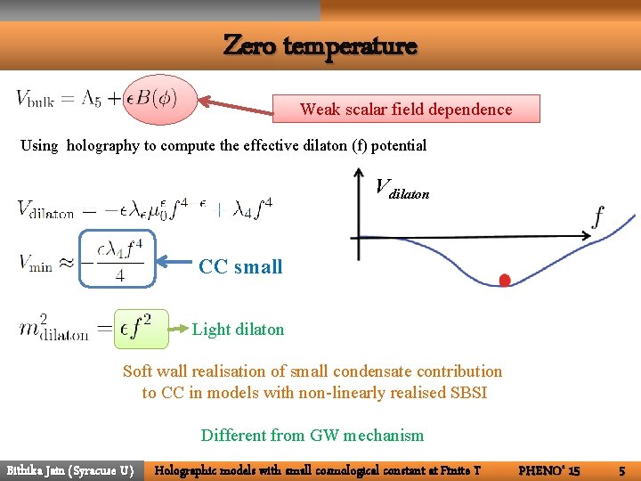 Zero temperature Weak scalar field dependence Using holography to compute the effective dilaton (f)
