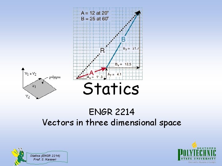 Statics ENGR 2214 Vectors in three dimensional space Statics (ENGR 2214) Prof. S. Nasseri