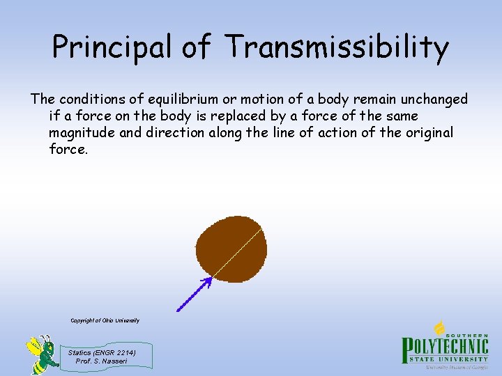 Principal of Transmissibility The conditions of equilibrium or motion of a body remain unchanged