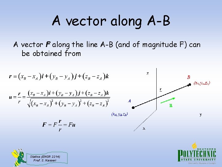 A vector along A-B A vector F along the line A-B (and of magnitude