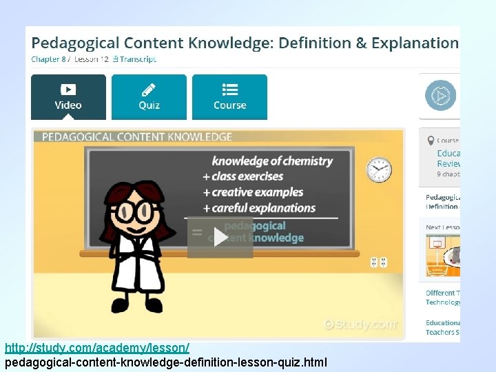 http: //study. com/academy/lesson/ pedagogical-content-knowledge-definition-lesson-quiz. html 