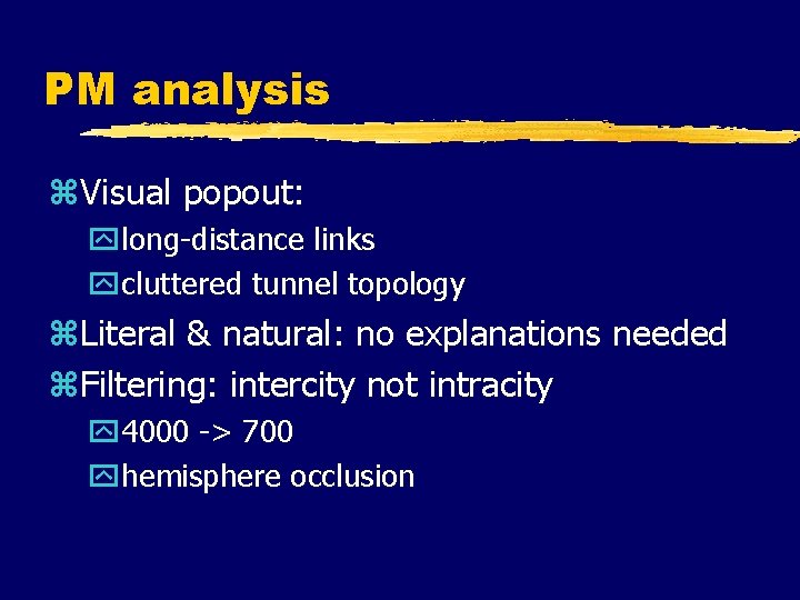 PM analysis z. Visual popout: ylong-distance links ycluttered tunnel topology z. Literal & natural: PM analysis z. Visual popout: ylong-distance links ycluttered tunnel topology z. Literal & natural: