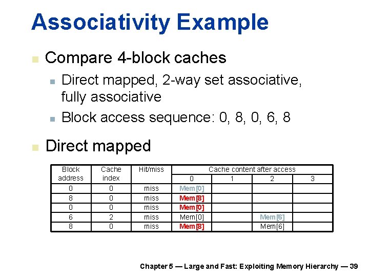 Associativity Example n Compare 4 -block caches n n n Direct mapped, 2 -way