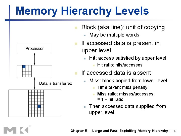 Memory Hierarchy Levels n Block (aka line): unit of copying n n May be