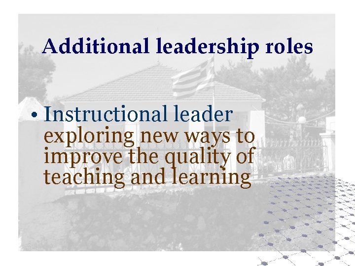 Additional leadership roles • Instructional leader exploring new ways to improve the quality of