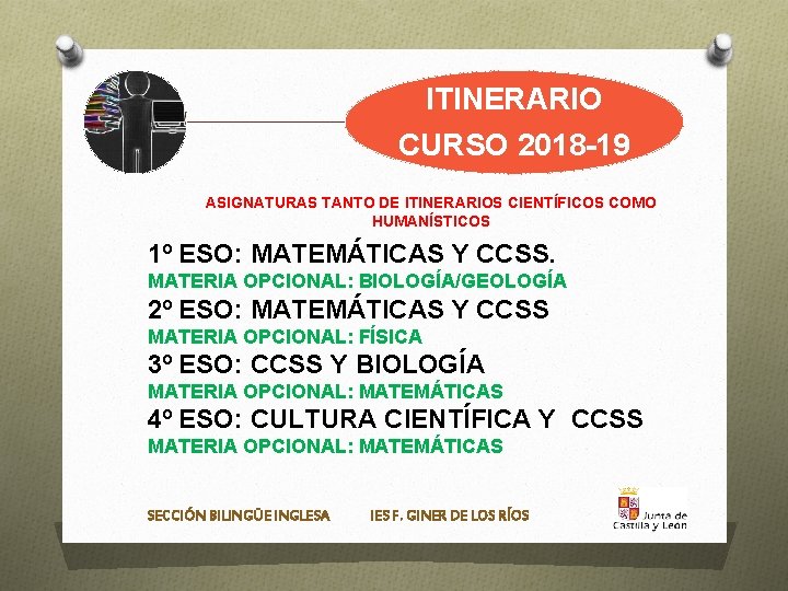 ITINERARIO CURSO 2018 -19 ASIGNATURAS TANTO DE ITINERARIOS CIENTÍFICOS COMO HUMANÍSTICOS 1º ESO: MATEMÁTICAS