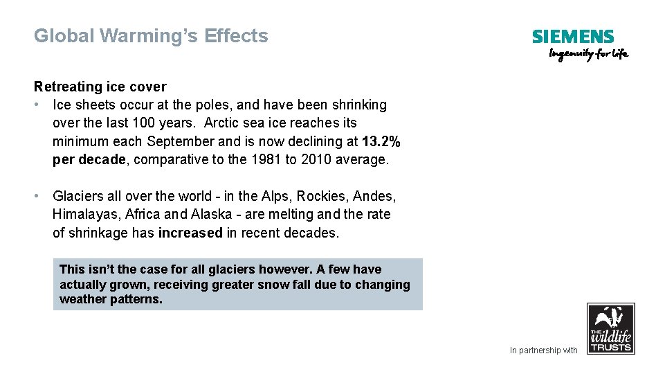 Global Warming’s Effects Retreating ice cover • Ice sheets occur at the poles, and