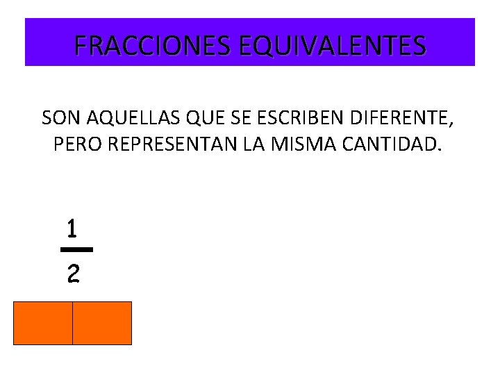 FRACCIONES EQUIVALENTES SON AQUELLAS QUE SE ESCRIBEN DIFERENTE, PERO REPRESENTAN LA MISMA CANTIDAD. 1