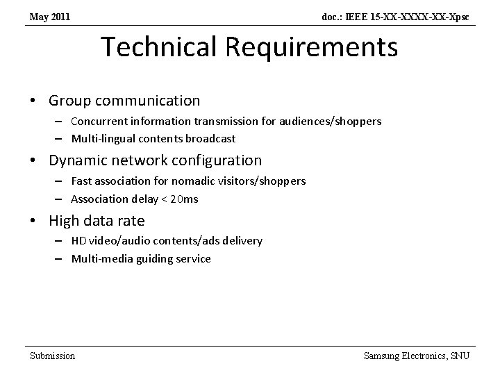 May 2011 doc. : IEEE 15 -XX-XX-Xpsc Technical Requirements • Group communication – Concurrent