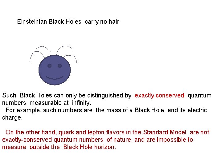 Einsteinian Black Holes carry no hair Such Black Holes can only be distinguished by Einsteinian Black Holes carry no hair Such Black Holes can only be distinguished by