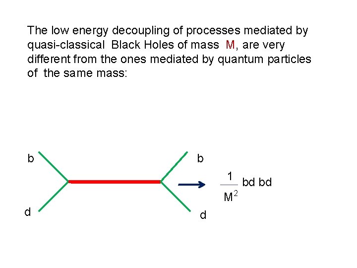 The low energy decoupling of processes mediated by quasi-classical Black Holes of mass M, The low energy decoupling of processes mediated by quasi-classical Black Holes of mass M,