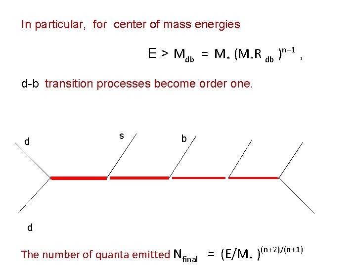In particular, for center of mass energies E > Mdb = M* (M*R db In particular, for center of mass energies E > Mdb = M* (M*R db