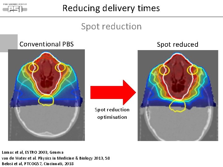 Reducing delivery times Spot reduction Conventional PBS Spot reduced Spot reduction optimisation Lomax et Reducing delivery times Spot reduction Conventional PBS Spot reduced Spot reduction optimisation Lomax et