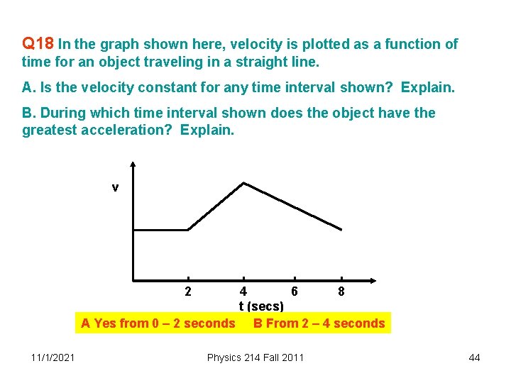 Q 18 In the graph shown here, velocity is plotted as a function of